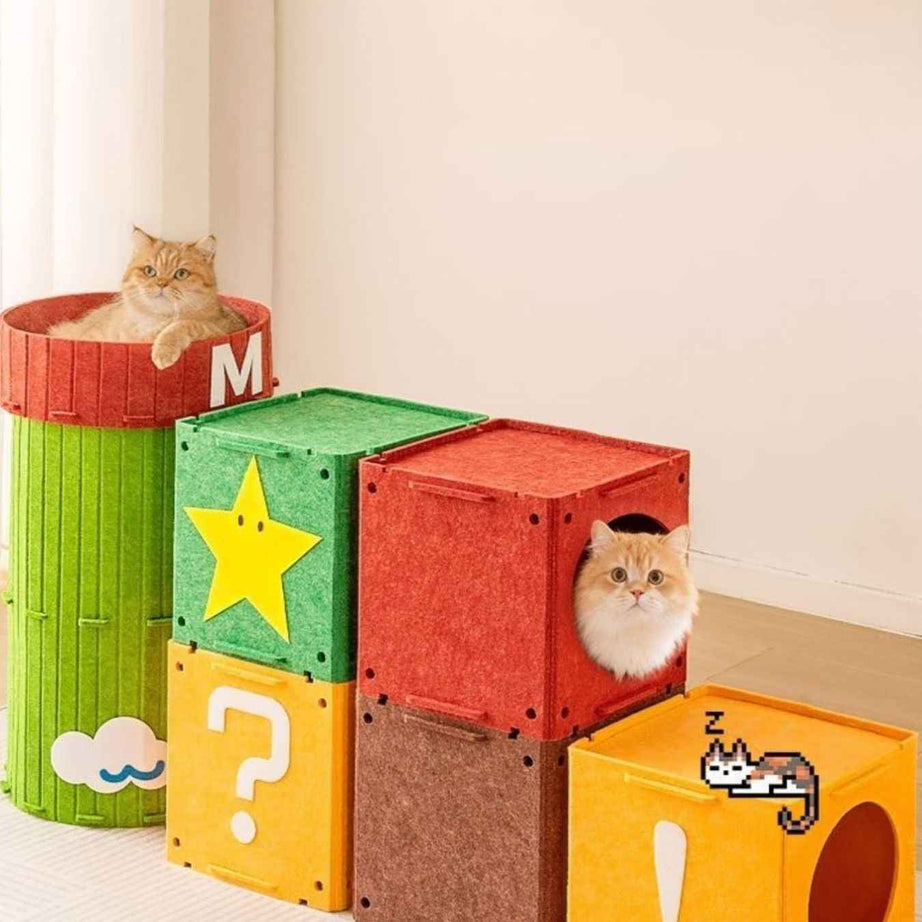 Cat House Cube Tunnel System - Felt Interactive Hideaway