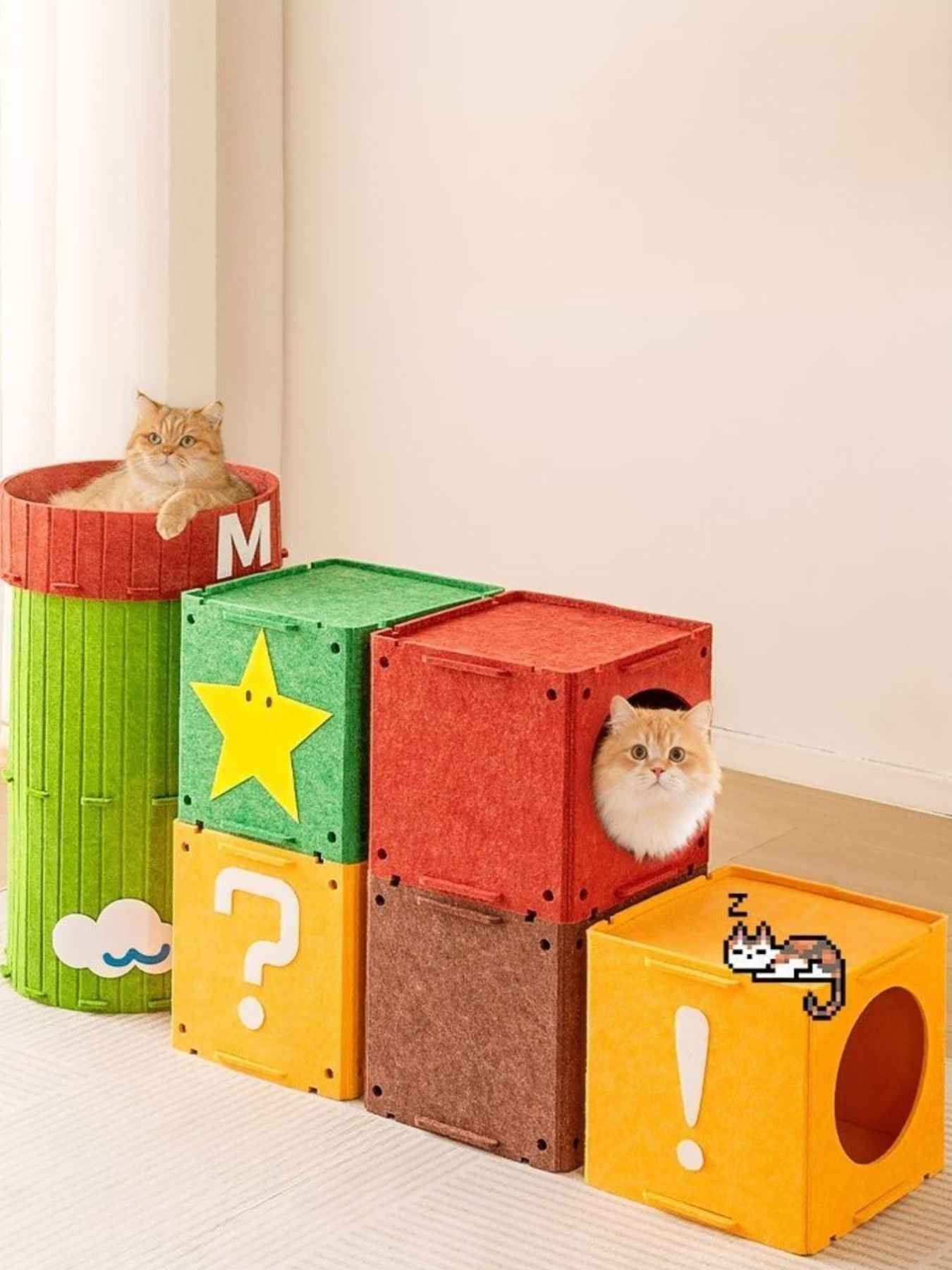 Cat House Cube Tunnel System - Felt Interactive Hideaway