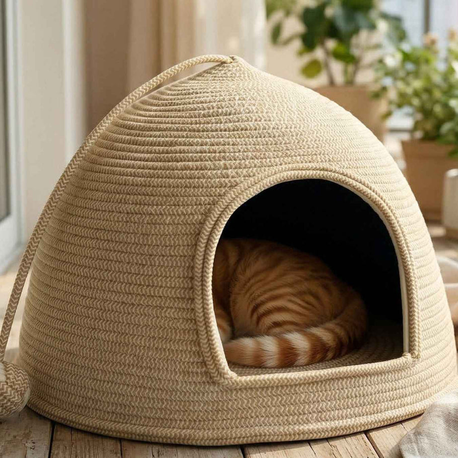 Cat Rope Dome Nest - Semi-Enclosed Cotton Woven Bed