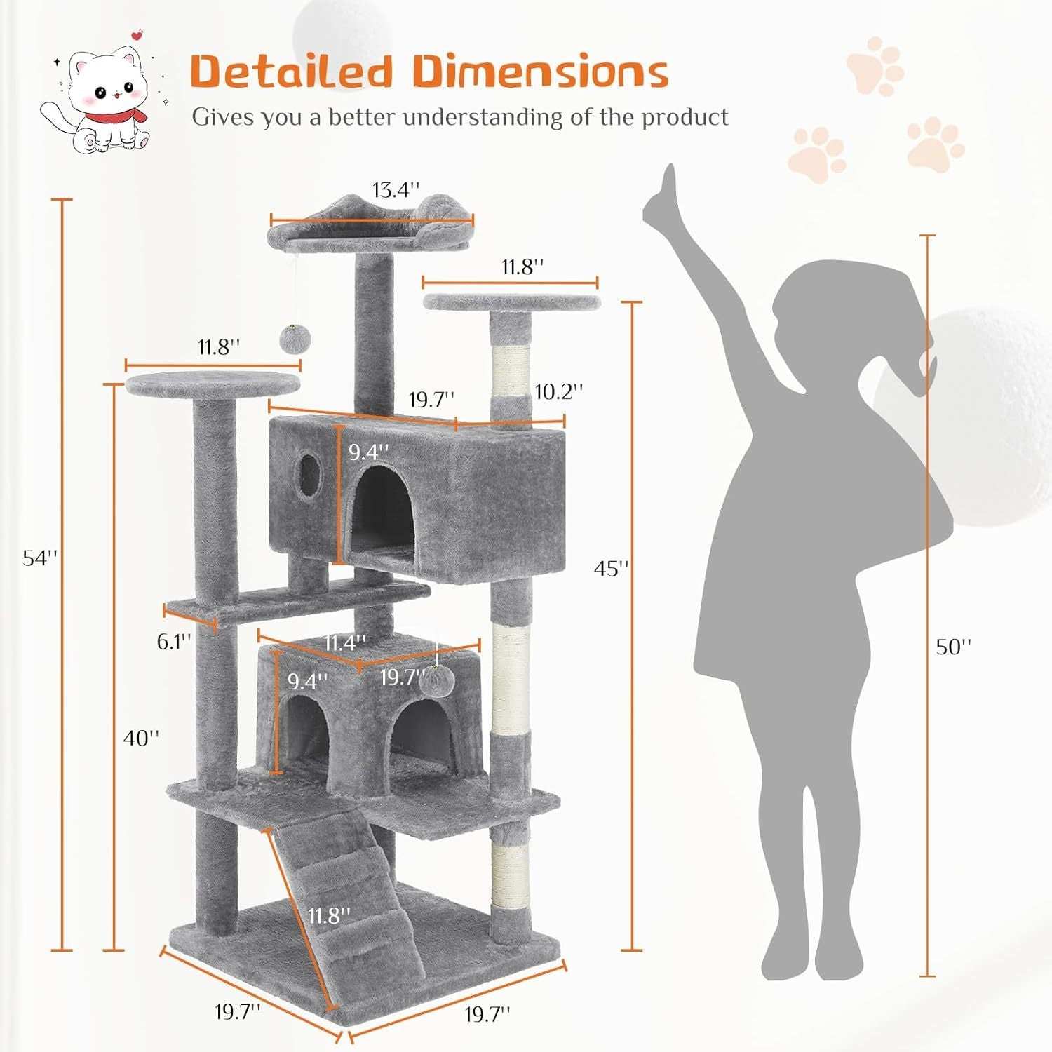 54 Inch Multi-Level Cat Tree Tower