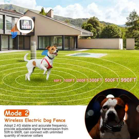 Dog Wireless Fence + Training Collar - 990ft Range Waterproof