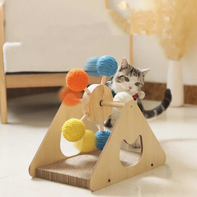 Interactive Wooden Cat Scratch Toy with Rotating Balls