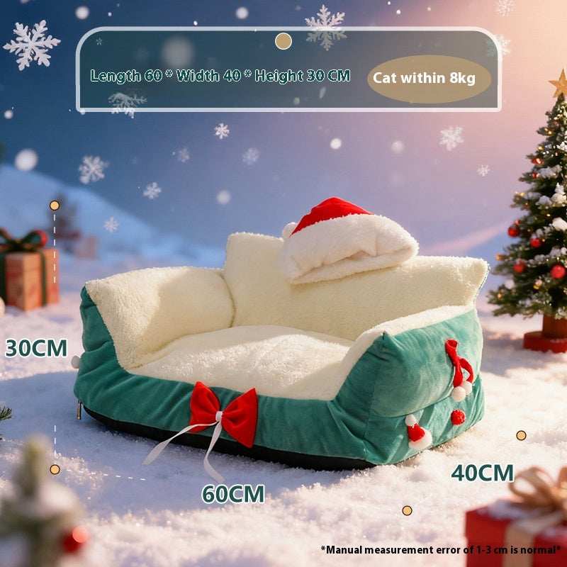 Christmas Cat Bed for Winter Warmth - Cozy Bolster Pet Nest
