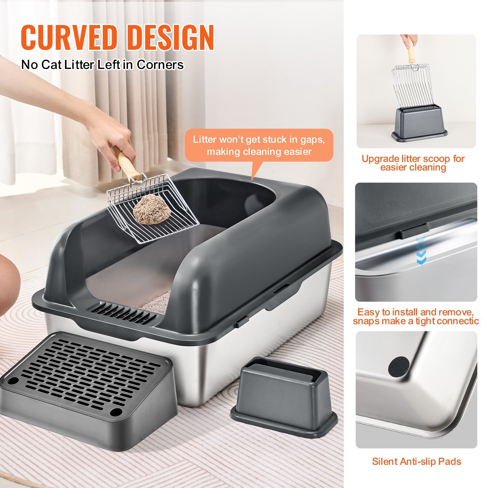 Cat Litter Box Deep 6 Inch - Odor Control High Walls Filtering Foot Board