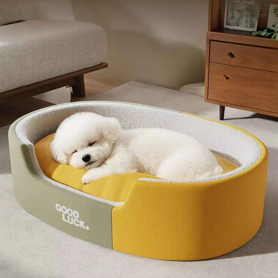 Plush Pet Nest - Two-Tone Thickened Oval Bed