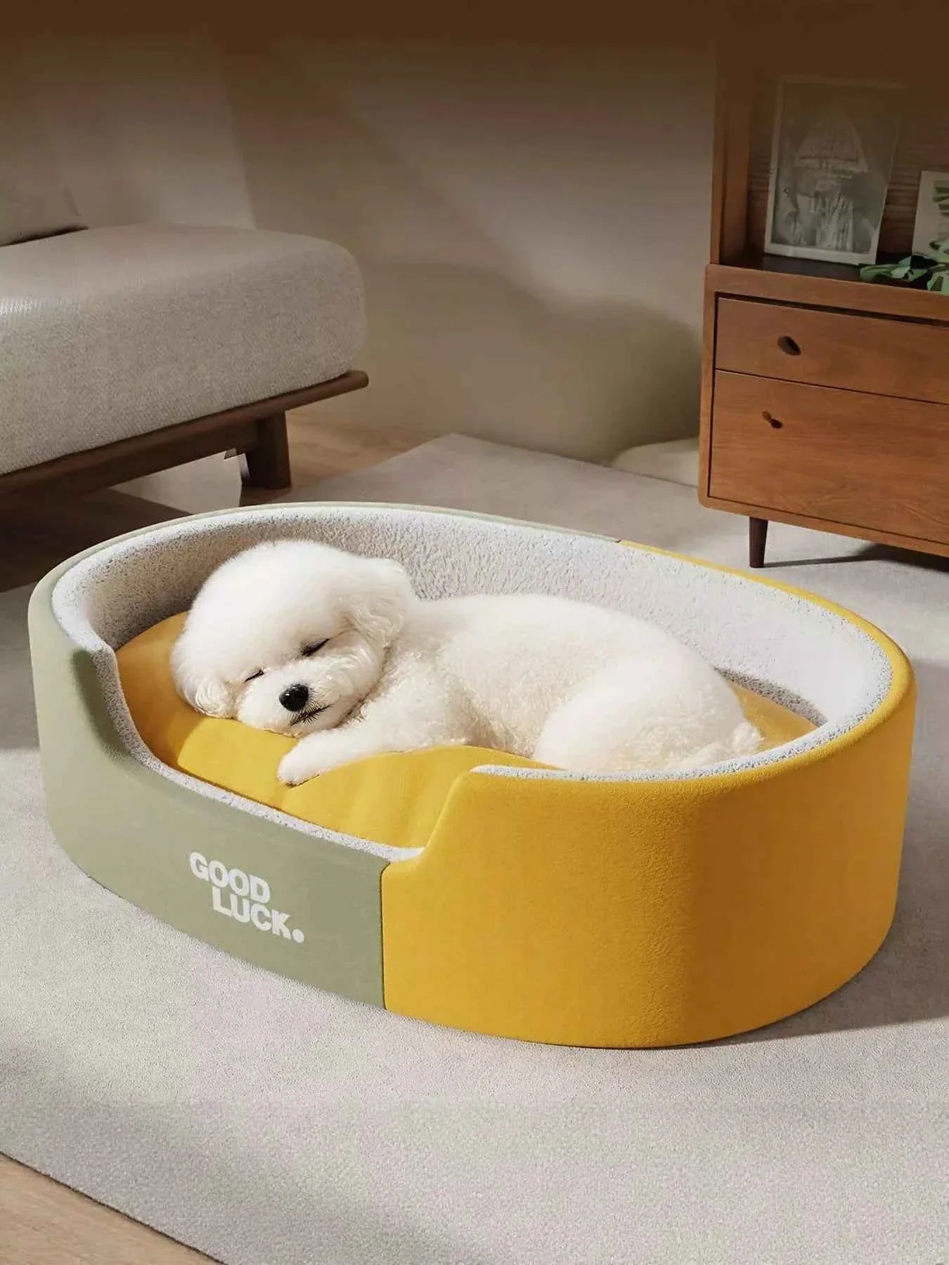 Plush Pet Nest - Two-Tone Thickened Oval Bed