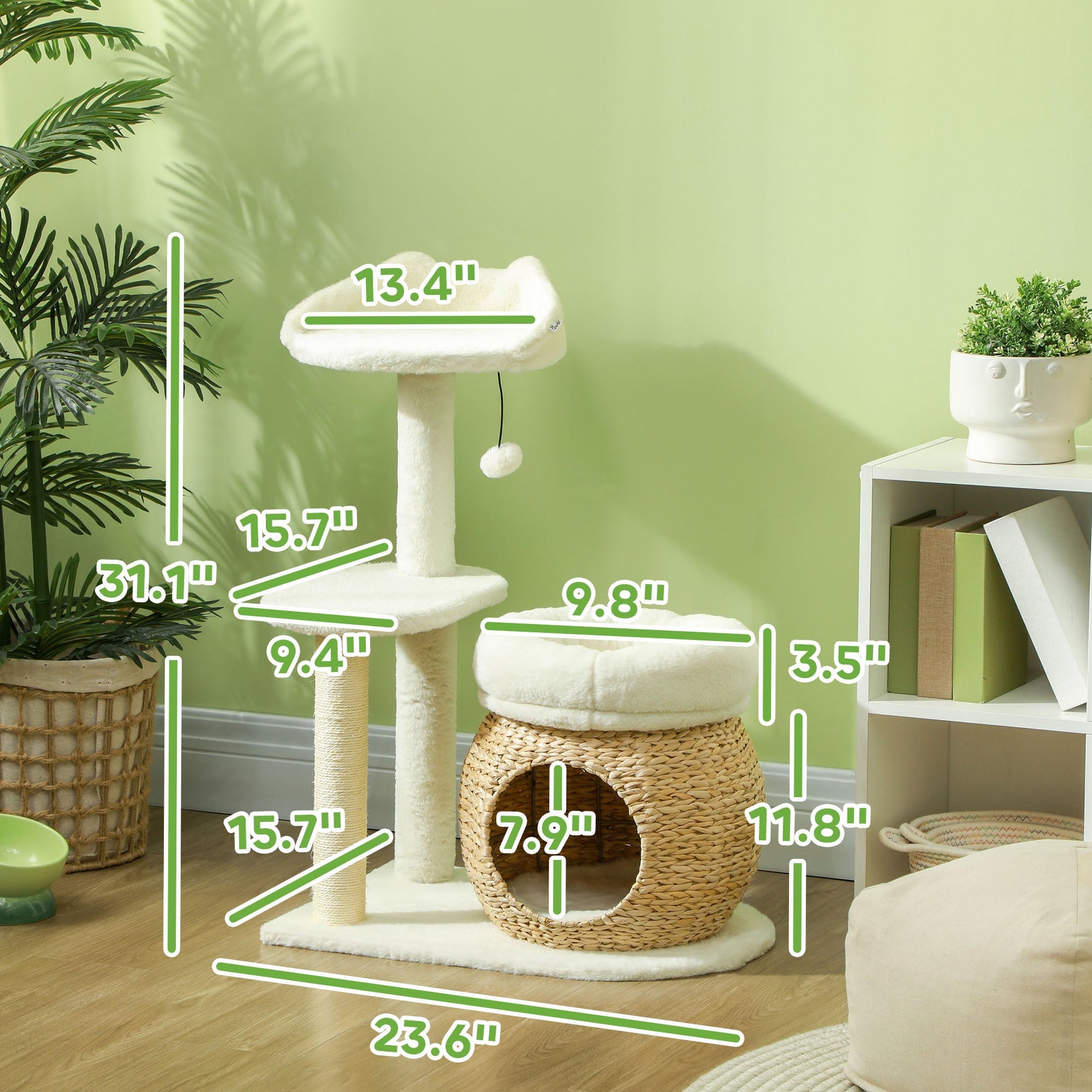 Cat Tree Tower 31" - Dual Beds Condo Sisal Posts Toy Ball