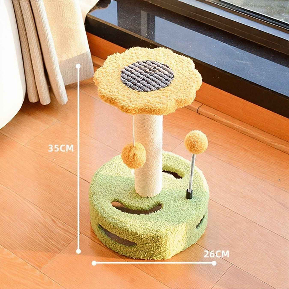 Cat Scratching Post Wooden - Interactive Toy with Dangling Balls