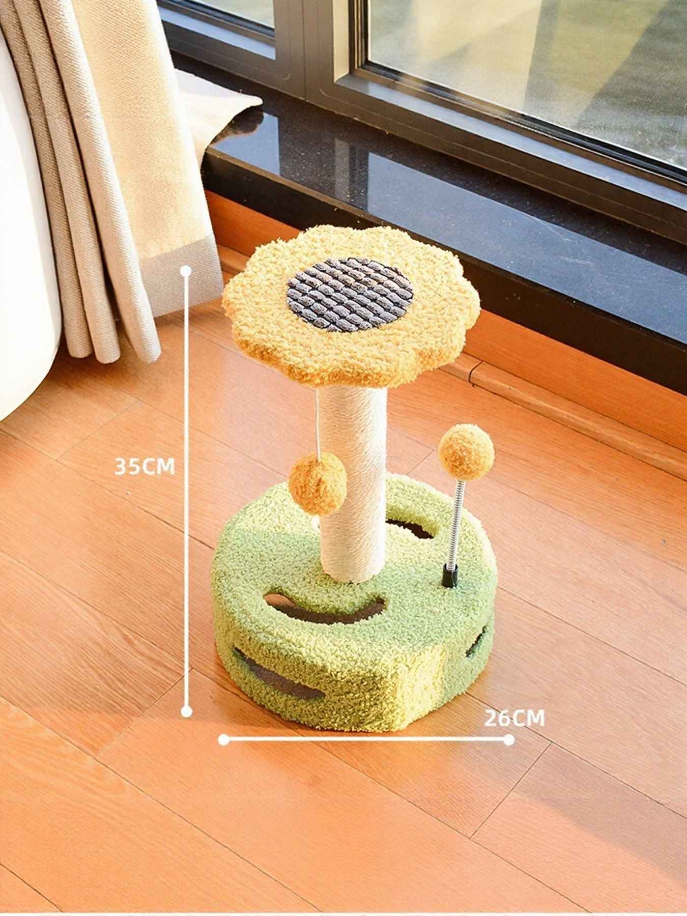 Cat Scratching Post Wooden - Interactive Toy with Dangling Balls