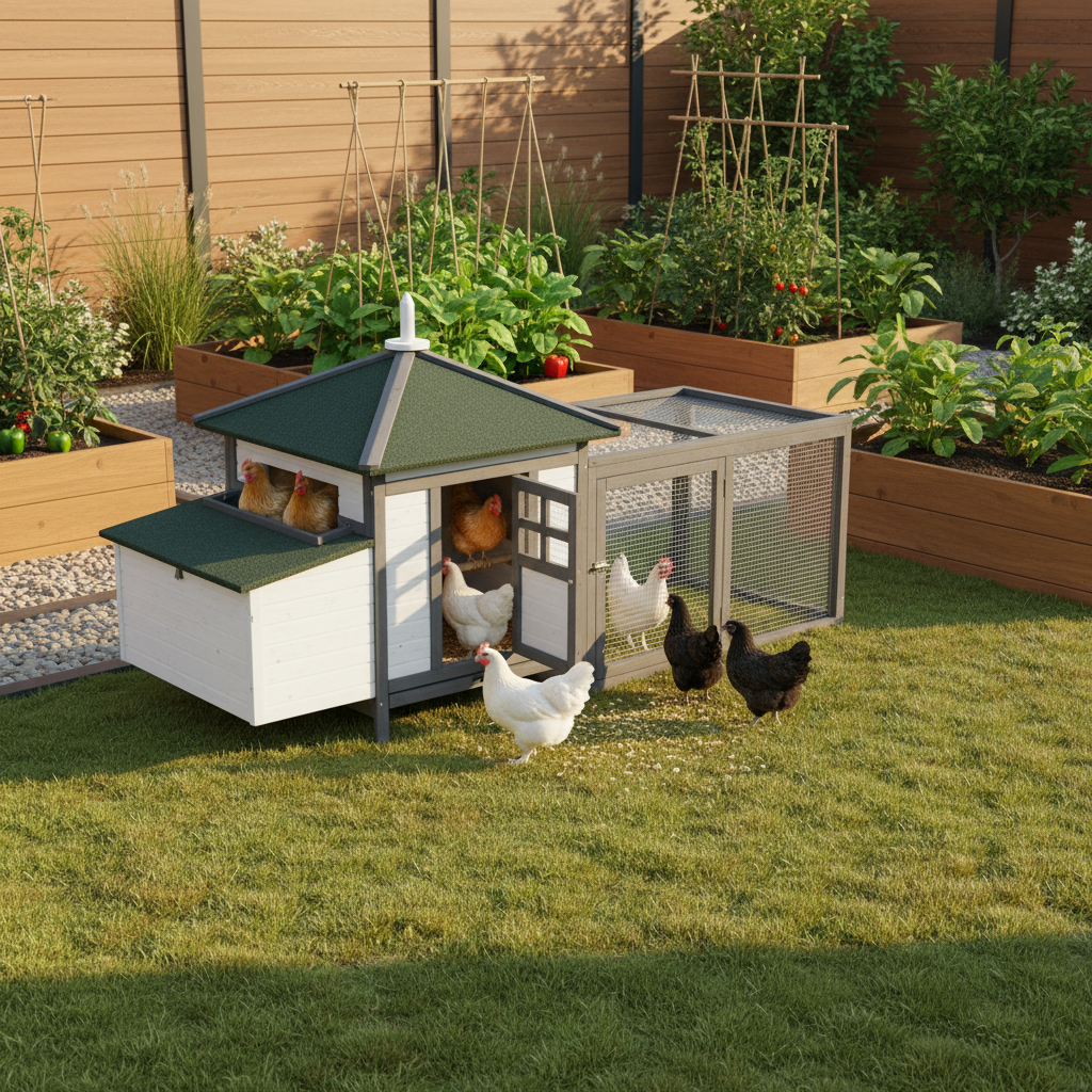 Wooden Chicken Coop - 77" with Nesting Boxes & Run