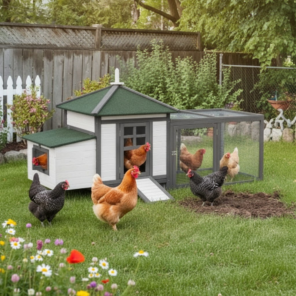 Wooden Chicken Coop - 77" with Nesting Boxes & Run