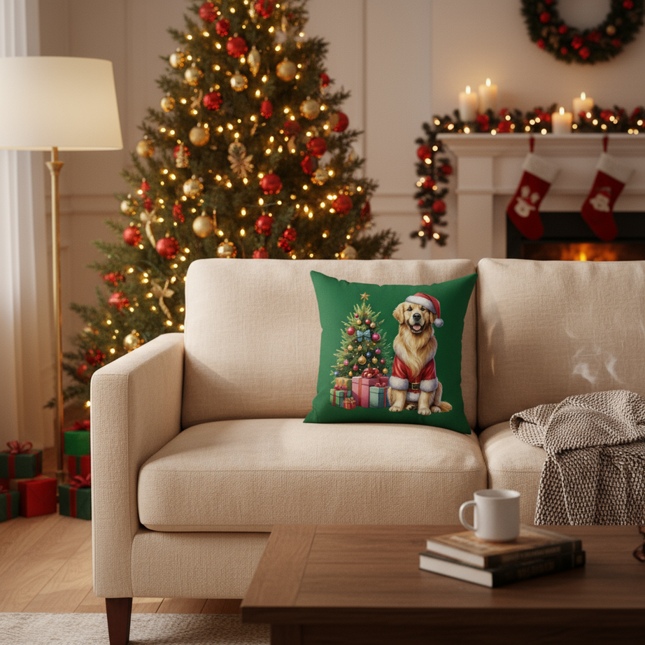 Christmas Golden Retriever Pillow - Festive Holiday Decor