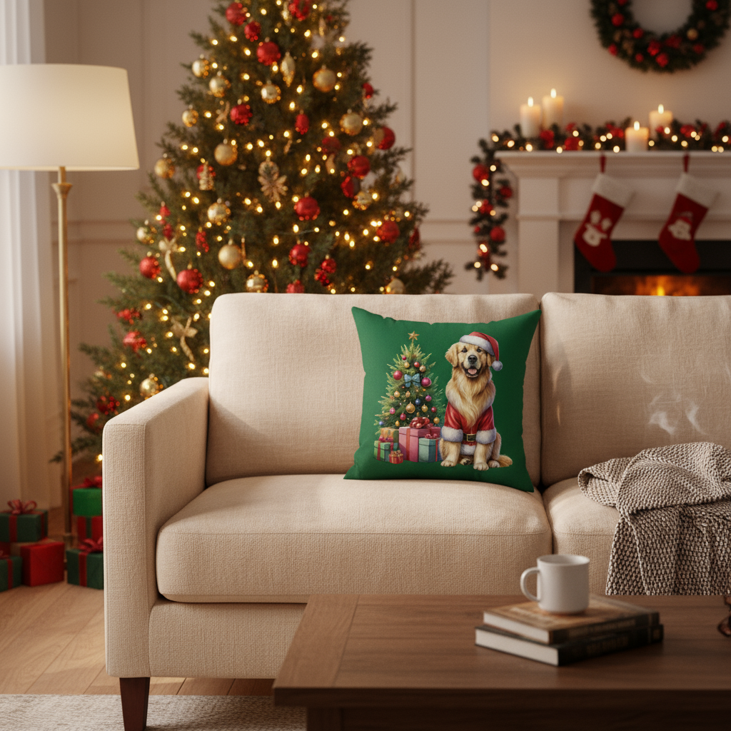 Christmas Golden Retriever Pillow - Festive Holiday Decor