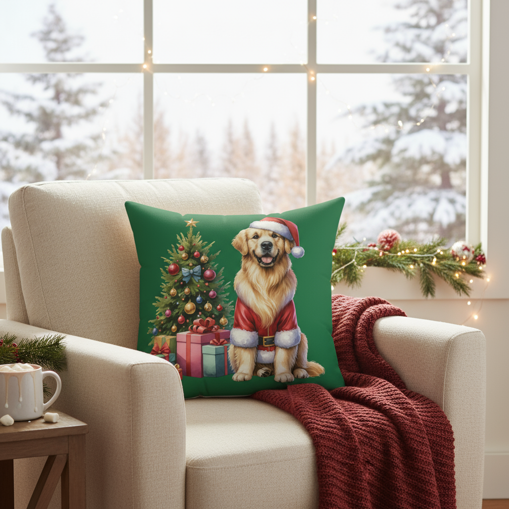 Christmas Golden Retriever Pillow - Festive Holiday Decor