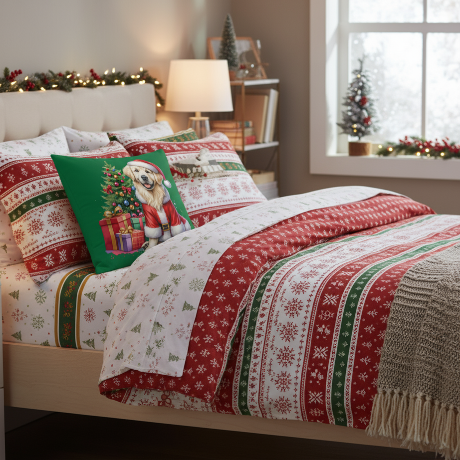 Christmas Golden Retriever Pillow - Festive Holiday Decor