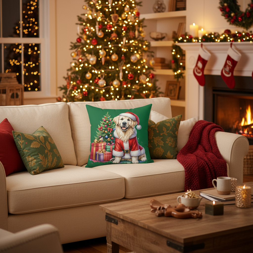 Christmas Golden Retriever Pillow - Festive Holiday Decor
