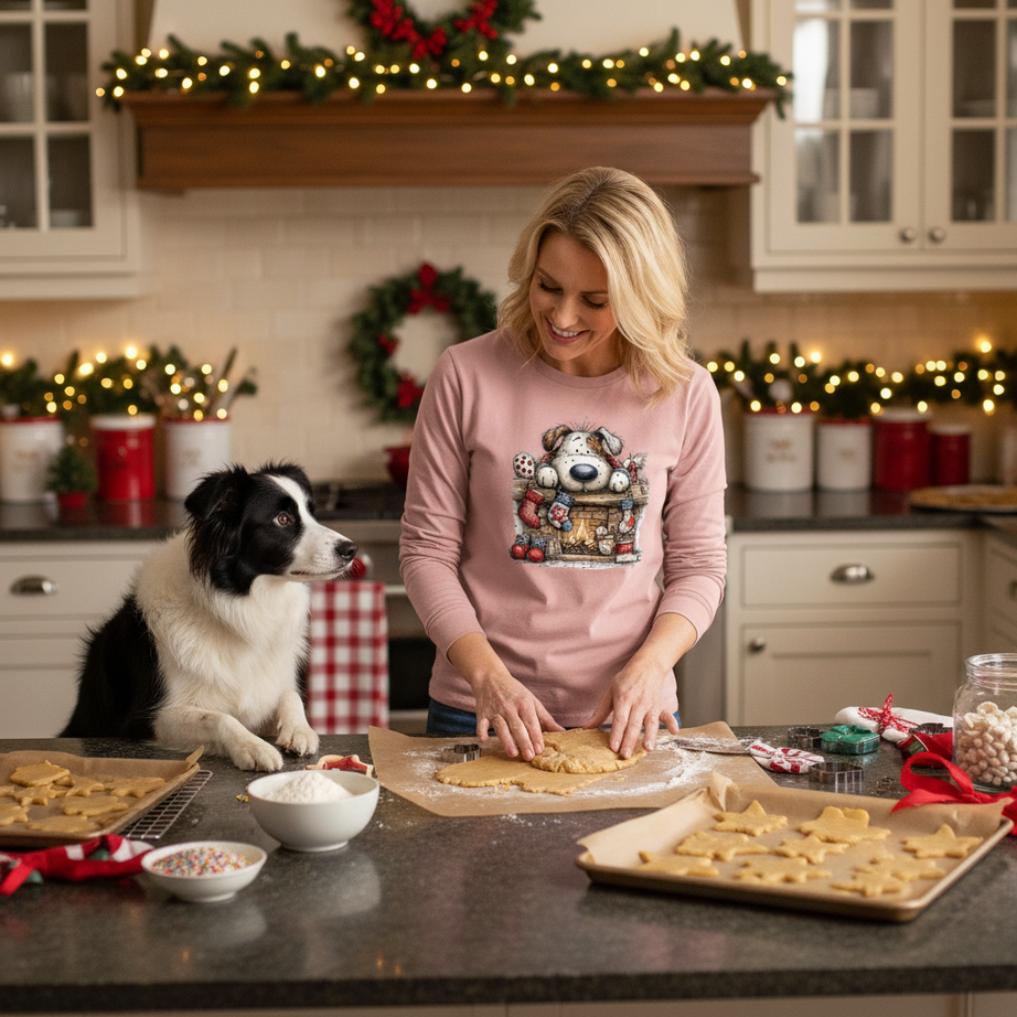Comfort Colors Christmas Mantel Pup Long-Sleeve Shirt