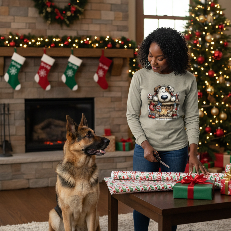 Comfort Colors Christmas Mantel Pup Long-Sleeve Shirt