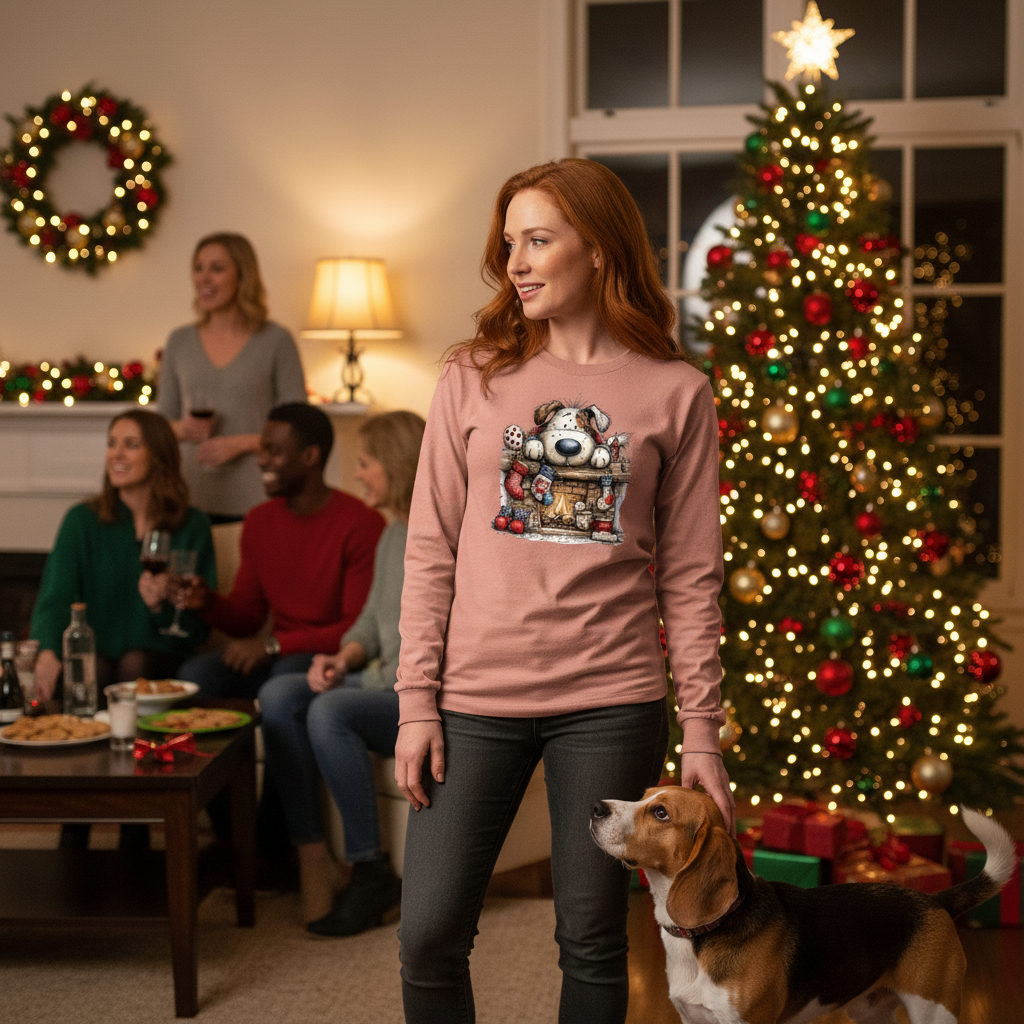 Comfort Colors Christmas Mantel Pup Long-Sleeve Shirt