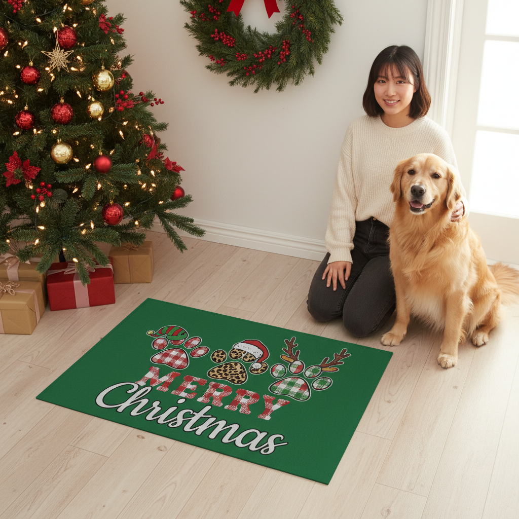 Christmas Pet Doormat - Merry Christmas Paw Print