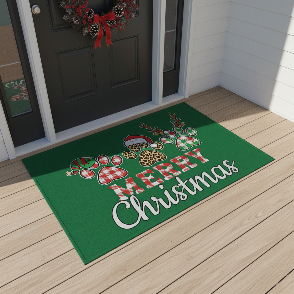 Christmas Pet Doormat - Merry Christmas Paw Print