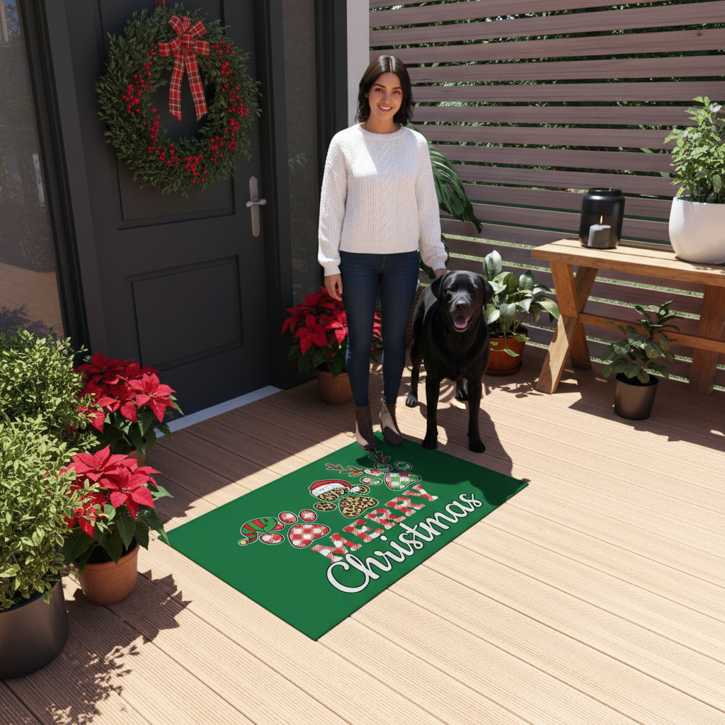 Christmas Pet Doormat - Merry Christmas Paw Print