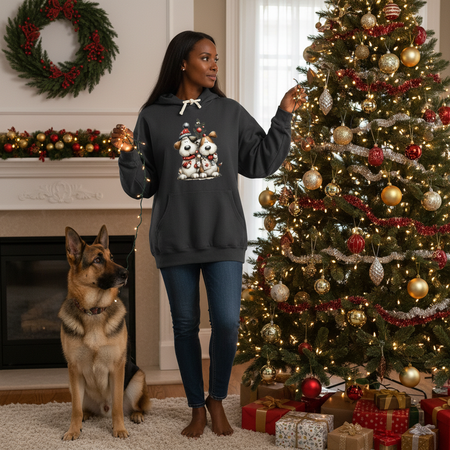 Comfort Colors Christmas Pup Couple Hoodie - Dog Lover Gift