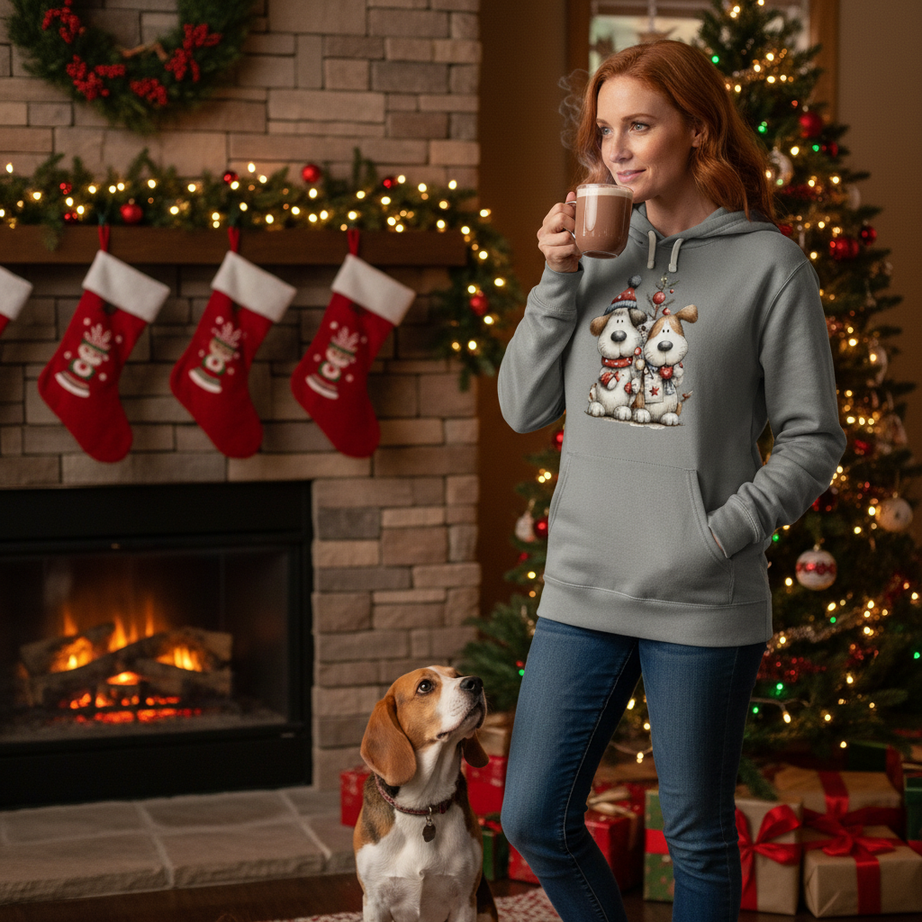 Comfort Colors Christmas Pup Couple Hoodie - Dog Lover Gift