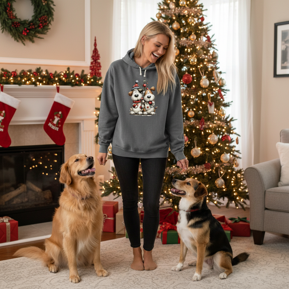 Comfort Colors Christmas Pup Couple Hoodie - Dog Lover Gift
