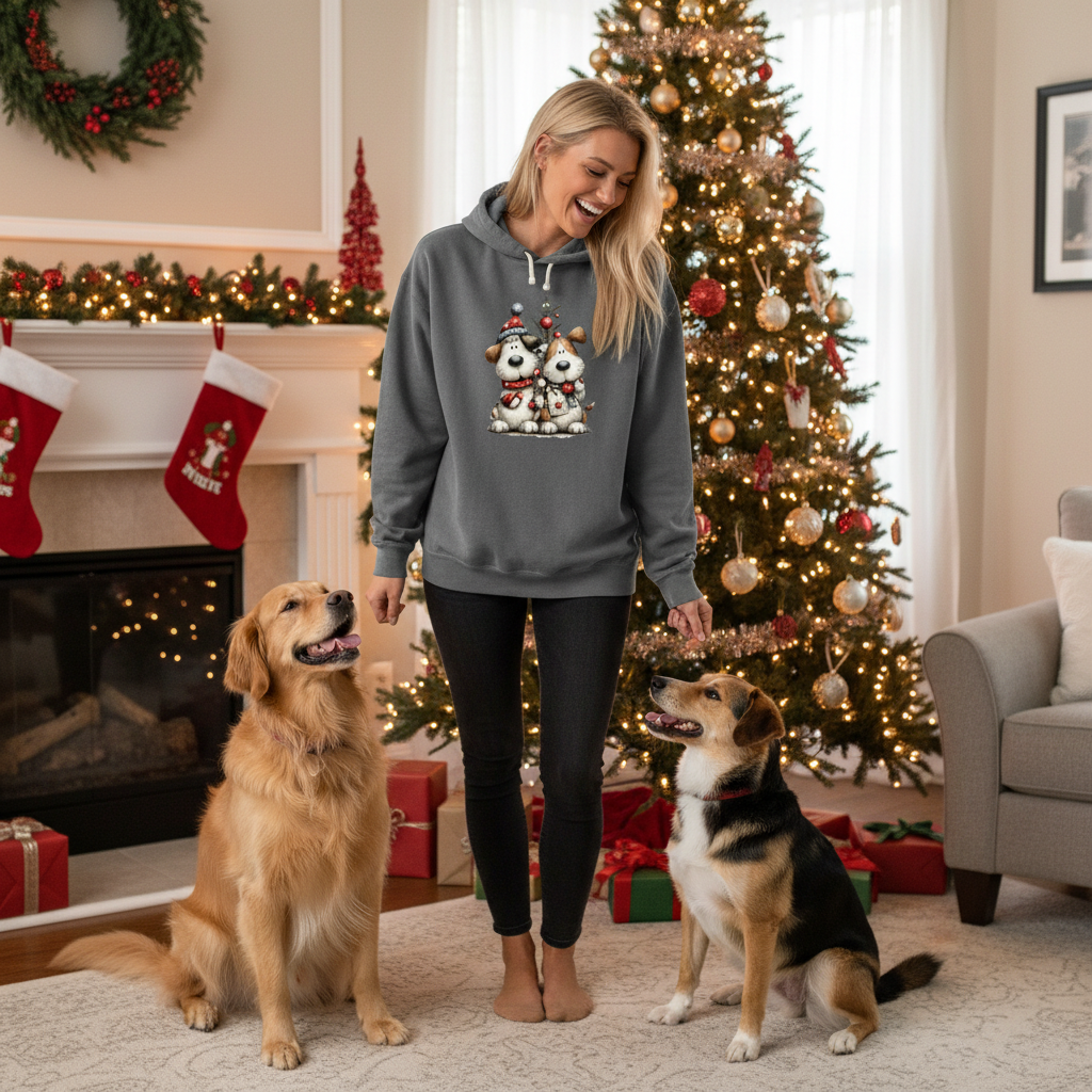 Comfort Colors Christmas Pup Couple Hoodie - Dog Lover Gift