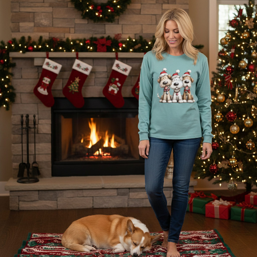 Comfort Colors Long Sleeve - Whimsy Holiday Pups Tee