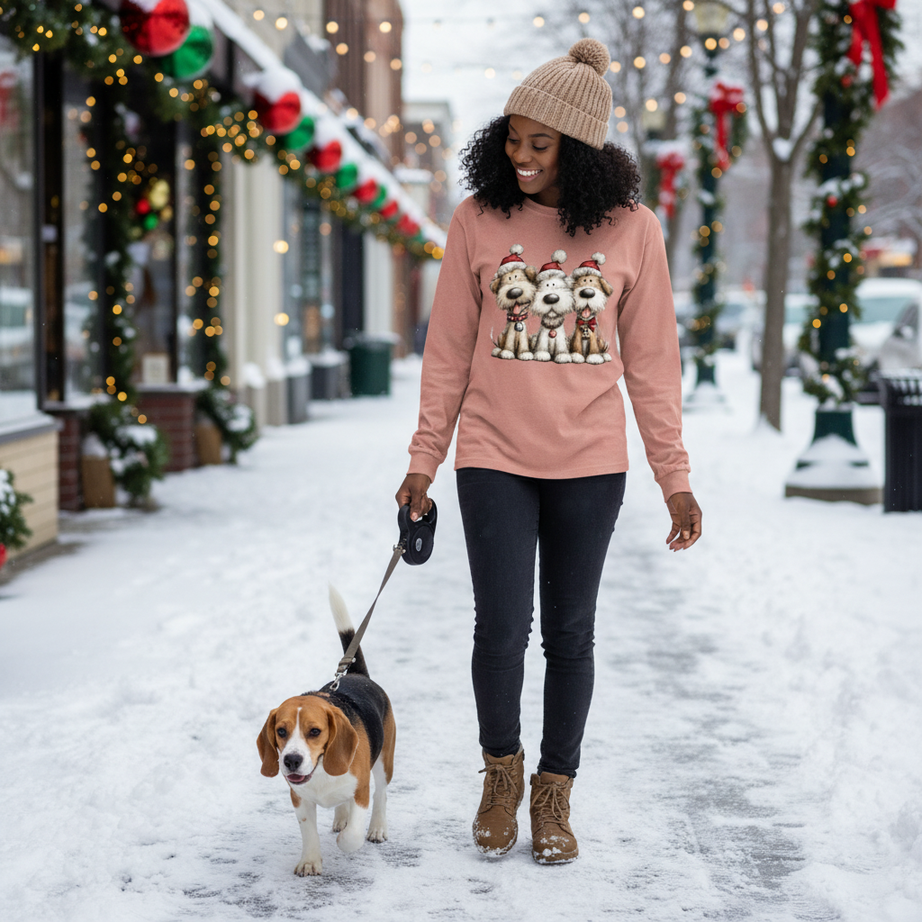 Comfort Colors Long Sleeve - Whimsy Holiday Pups Tee