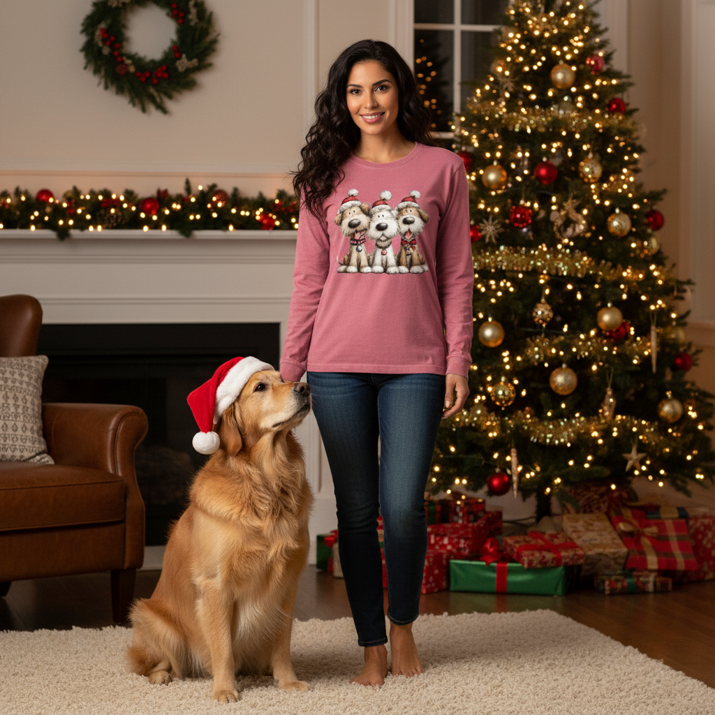 Comfort Colors Long Sleeve - Whimsy Holiday Pups Tee
