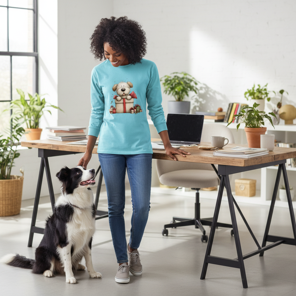 Comfort Colors Long Sleeve - Whimsy Pup Present Tee