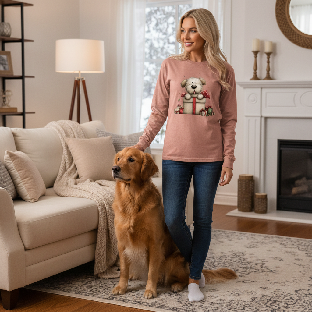 Comfort Colors Long Sleeve - Whimsy Pup Present Tee