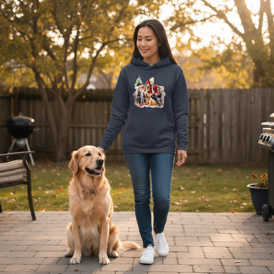 Golden Love Hoodie - Cozy Couple & Golden Retriever Sweatshirt