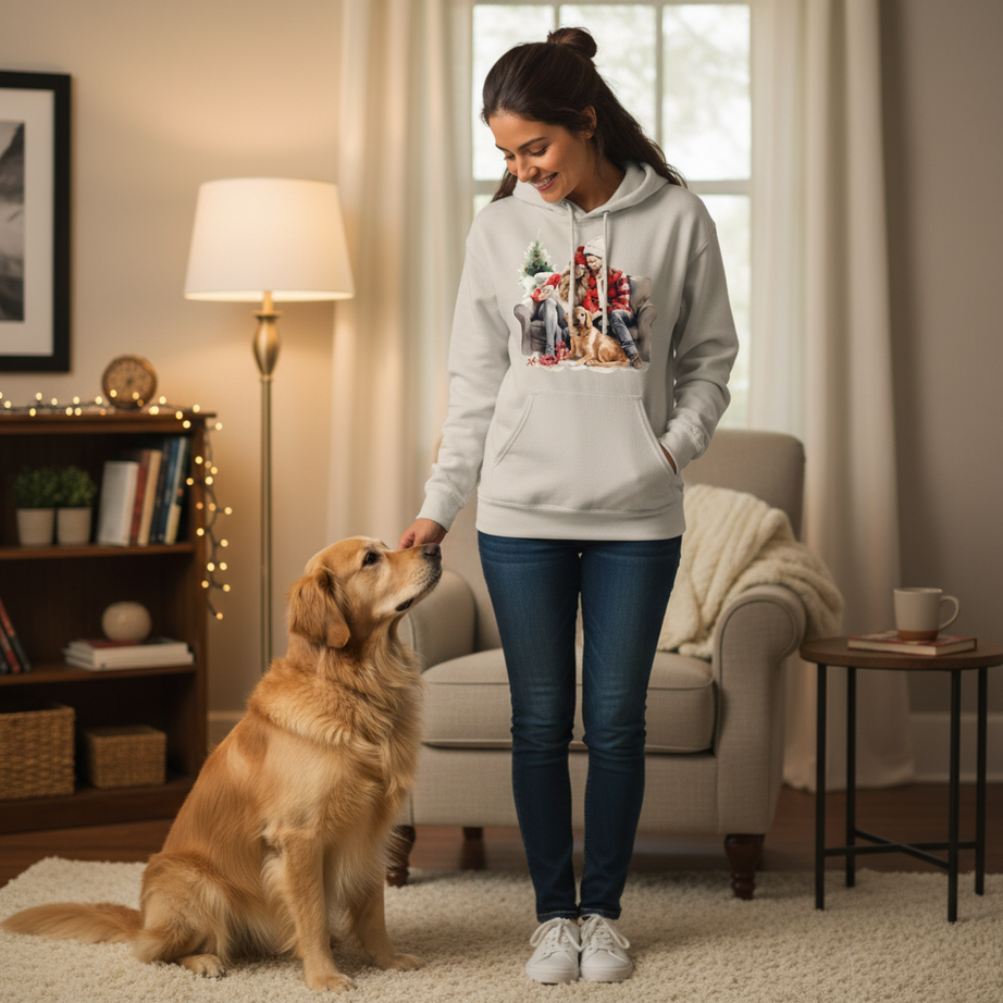 Golden Love Hoodie - Cozy Couple & Golden Retriever Sweatshirt