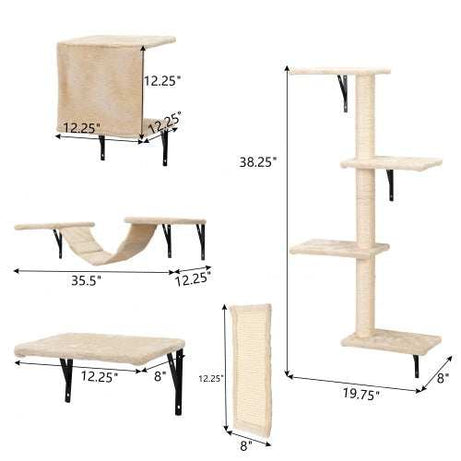 5-Piece Wall-Mounted Cat Tree - Multi-Level Indoor Furniture with Scratch Boards