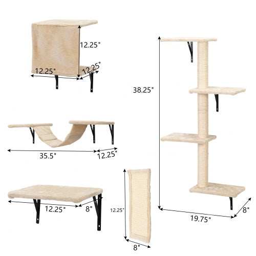 5-Piece Wall-Mounted Cat Tree - Multi-Level Indoor Furniture with Scratch Boards
