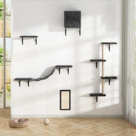 5-Piece Wall-Mounted Cat Tree - Multi-Level Indoor Furniture with Scratch Boards
