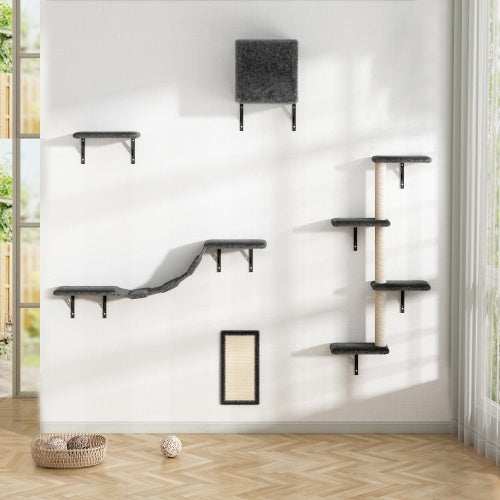 5-Piece Wall-Mounted Cat Tree - Multi-Level Indoor Furniture with Scratch Boards