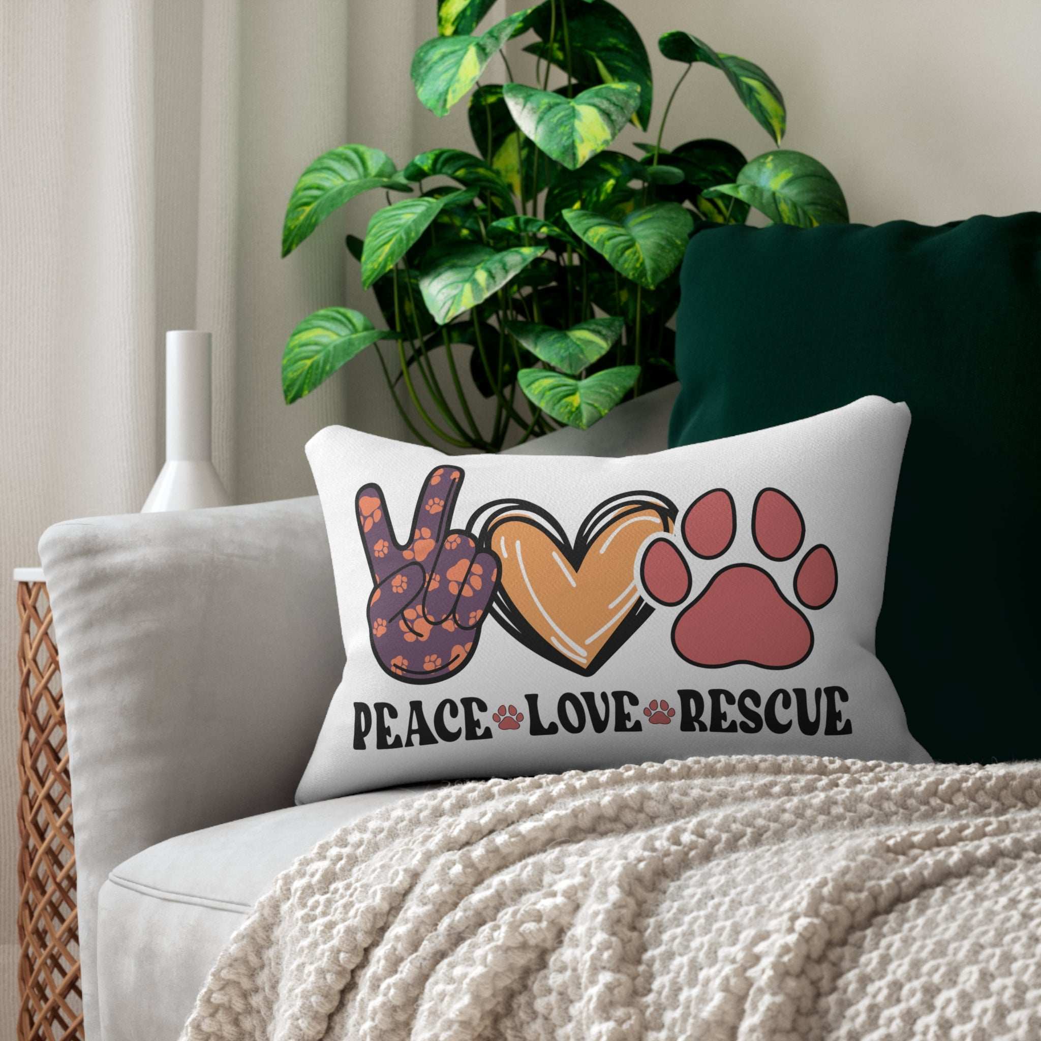 Peace Love Rescue Lumbar Pet Lover Couch Pillow