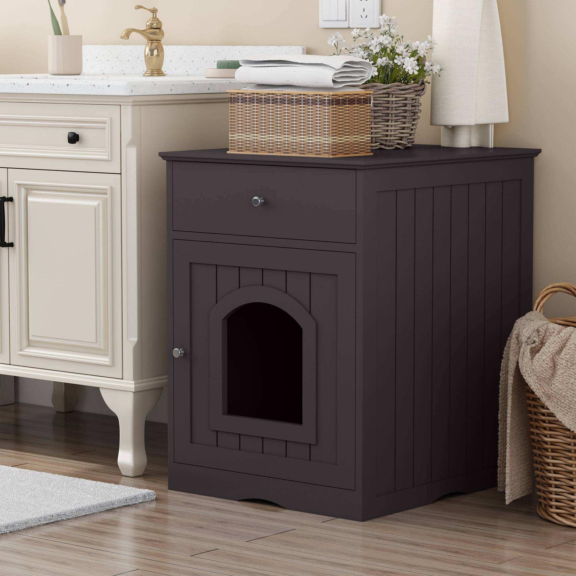 Wefulfil wooden cat litter box enclosure with Drawer & Scoop
