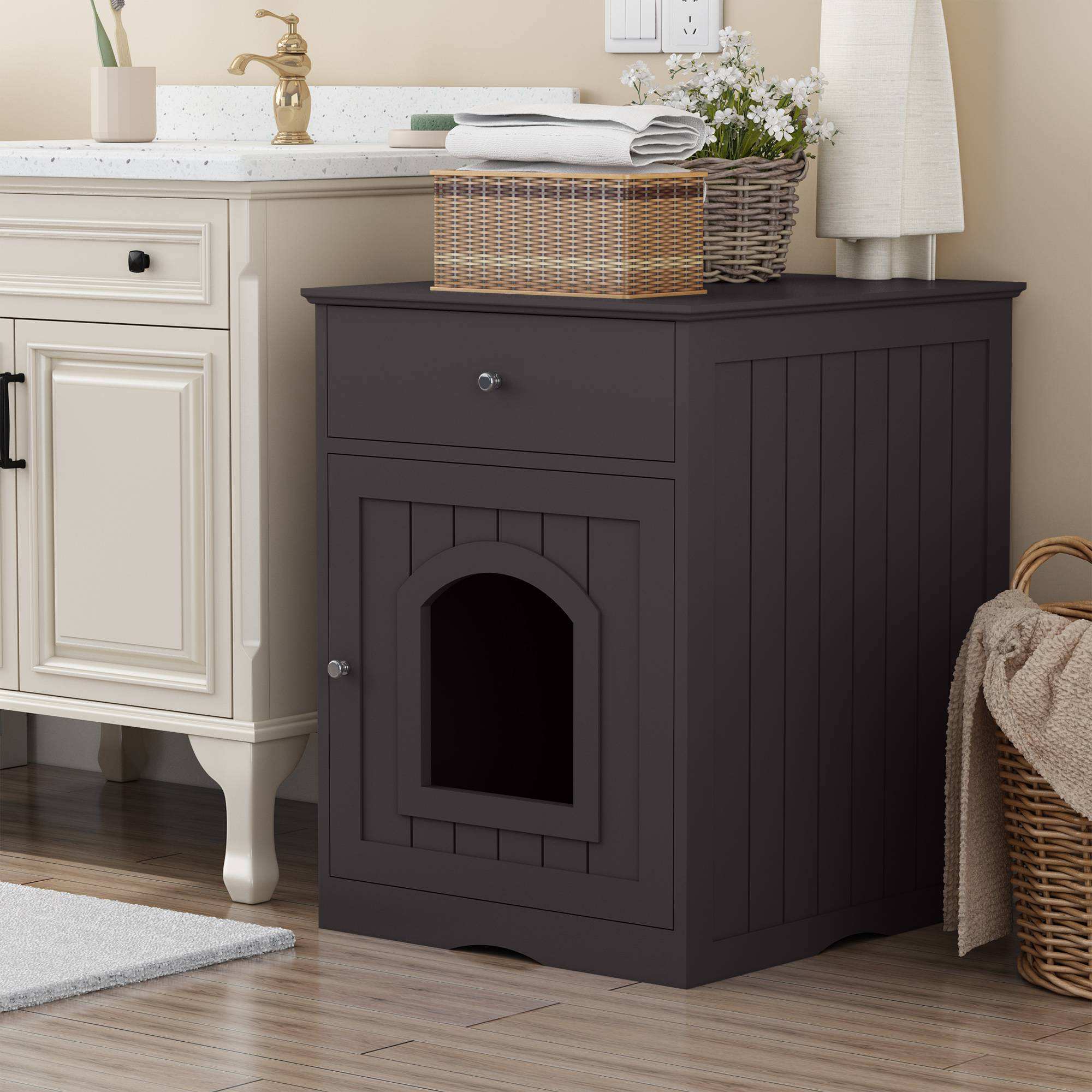 Wefulfil wooden cat litter box enclosure with Drawer & Scoop
