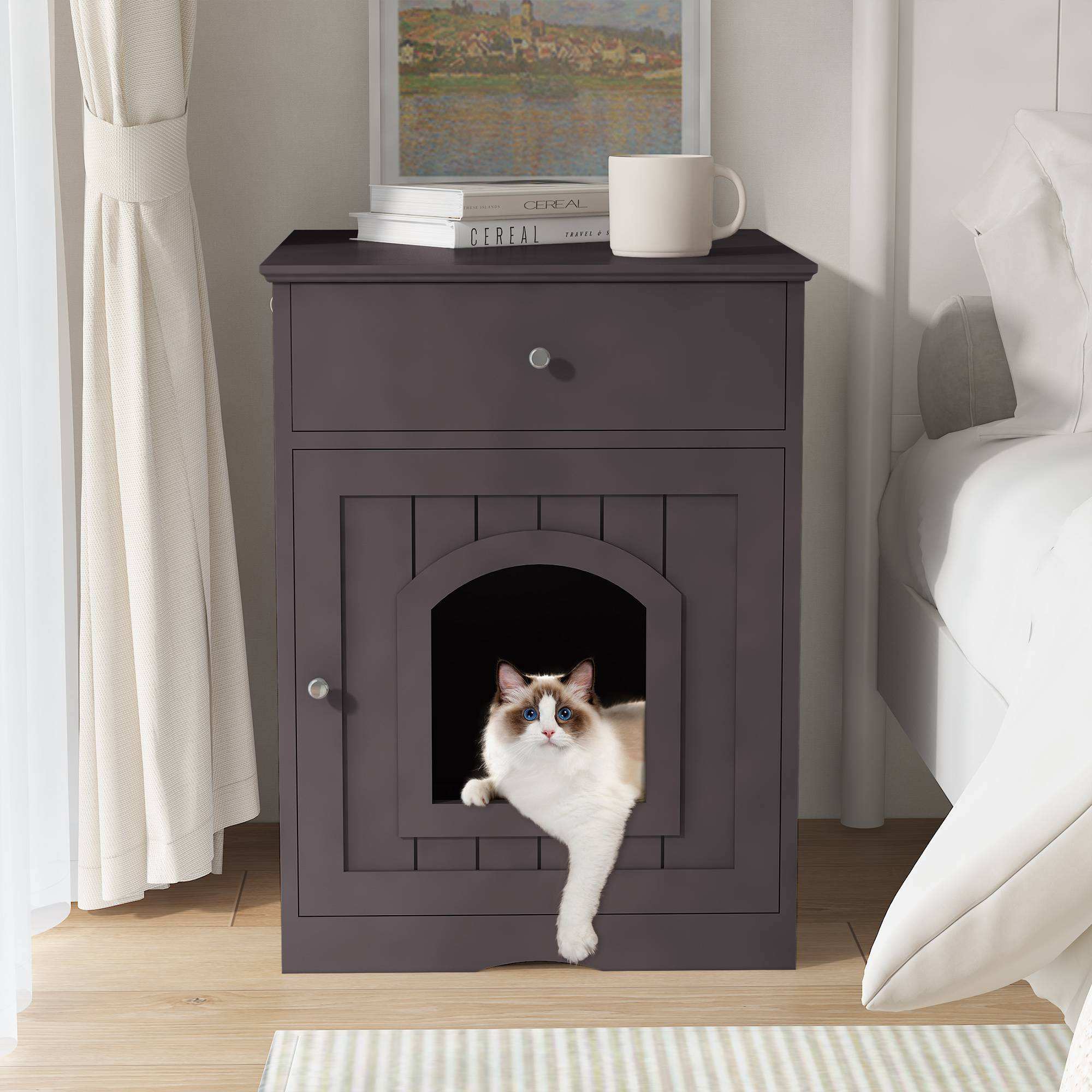 Wefulfil wooden cat litter box enclosure with Drawer & Scoop