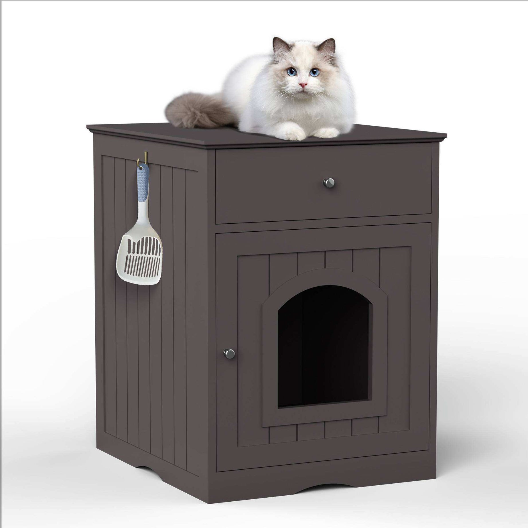 Wefulfil wooden cat litter box enclosure with Drawer & Scoop