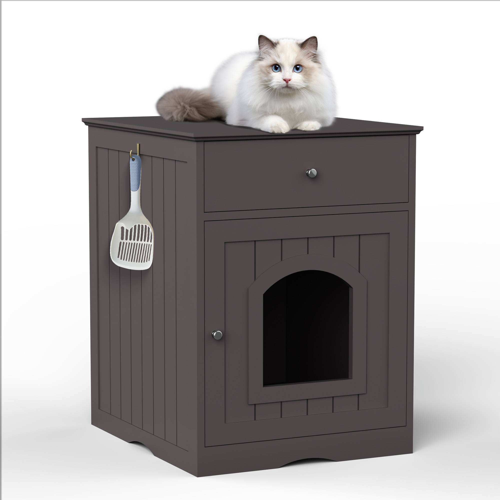 Wefulfil wooden cat litter box enclosure with Drawer & Scoop