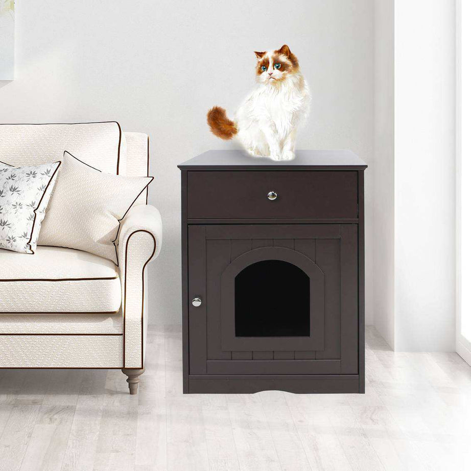 Wefulfil wooden cat litter box enclosure with Drawer & Scoop