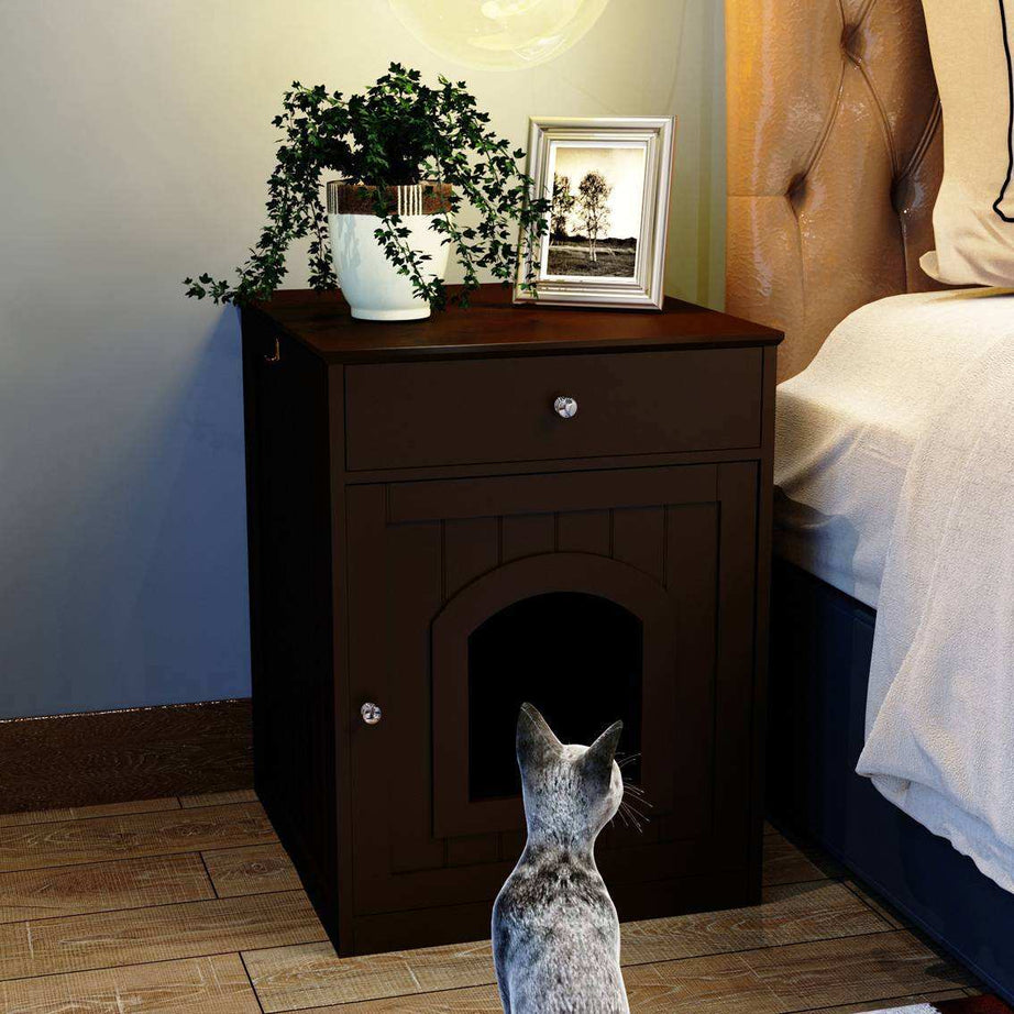 Wefulfil wooden cat litter box enclosure with Drawer & Scoop
