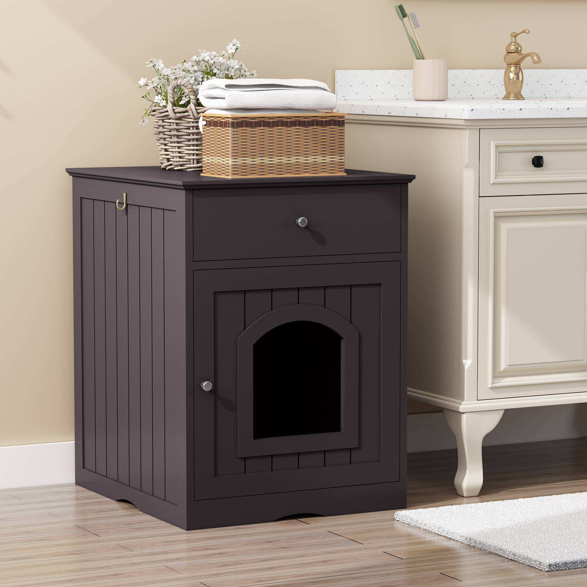 Wefulfil wooden cat litter box enclosure with Drawer & Scoop